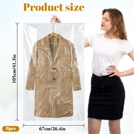 Ptwola 8 Pack Hanging Vacuum Sealer Storage Bags Reusable Space Saver Compressed Bags Closet Organizer Moving Travel Supplies for Clothes Coats Suits Dress Jackets Bedding Comforters Blankets