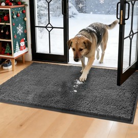 WAYNHUI Dog Door Mat for Muddy Paws 72"x 36" Absorbent Dirt Trapper Quick Dry Non Slip Washable Chenille Mud Mat for Dogs, Front Door mat Indoor Entrance Pets Rug, Dark Grey (72"x 36")