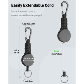 Uniclife 2 Pack Retractable Keychain, Retractable Key Holder, Heavy Duty Badge Reel for Keys and ID Card, Extendable Badge Holder Clip with Carabiner Paracord and Key Ring