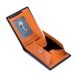 Yocipa RFID Bifold Genuine Leather Men's Wallet, Compact, Thin, Multi-functional Card Case, Men's, Bifold Wallet, Mini Coin Purse, Coin Case, orange