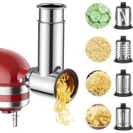 Stainless Steel Slicer Shredder Attachment for KitchenAid Stand Mixer, Salad Machine with Vegetable Slicer, Salad Maker, Grinding Powder, Cheese Grater by Cofun