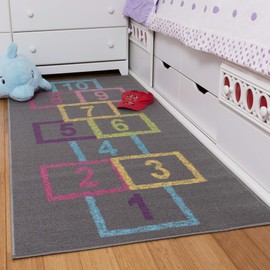 Ottomanson Garden Collection Educational Hopscotch Design Children's Rug, 2'7" X 6', Grey