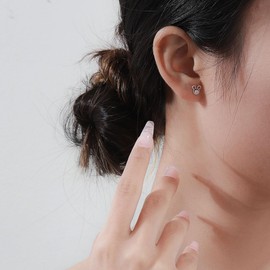 Tiny Hollow Mouse Stud Earrings Hypoallergenic 925 Sterling Silver Cubic Zirconia Crystal Mice Animal Cartoon Cartilage Tragus Mini Studs Earring Cute Birthday Jewelry for Women Daughter