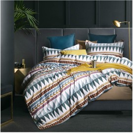 Bohemian Duvet Cover Striped Ethnic Boho Reversible Southwestern 400TC Cotton Bedding 3pc Set Navy White Orange Modern Geo Aztec Print (Teal Rust, Queen)