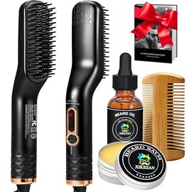 XIKEZAN Alisador de barba con bálsamo para barba y aceite de crecimiento de barba, peine de barba y libro electrónico para barba, diseño patentado 3 en 1, cepillo alisador de pelo, peine alisador de barba, regalo único para hombres y mujeres
