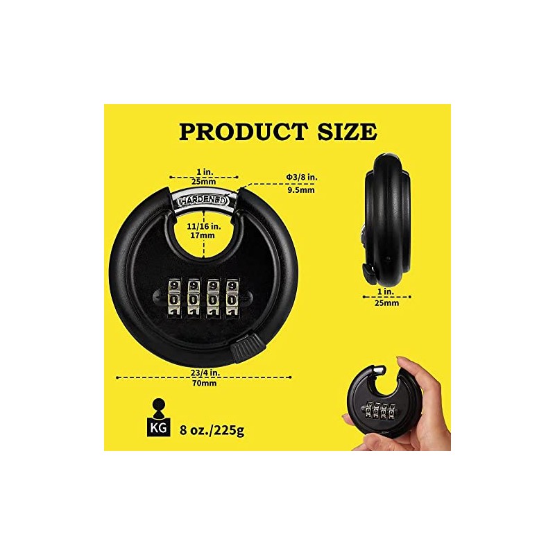Guliffen Combination Lock, Discus Padlock with 4 Digital Combination,Disc Lock