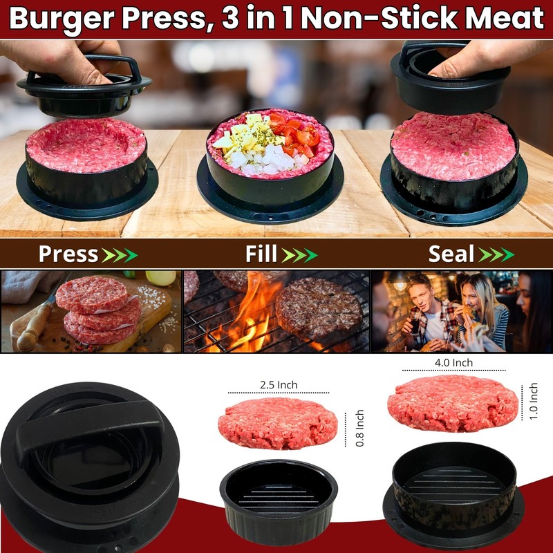 GAMALOU Smashed Burger Press BBQ Kit: 7" Round & 8.2x4.3