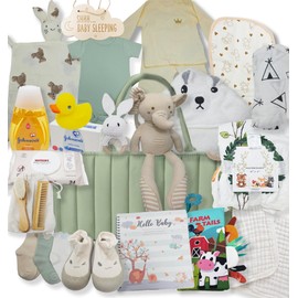 The Ultimate New Baby Gift Basket Unisex | Baby Shower Gift Set w/Diaper Caddy, Essentials & Keepsakes | Care Package for New Mom, Baby Boy or Girl | Welcome Baby Present w/Clothes & Nursery Items