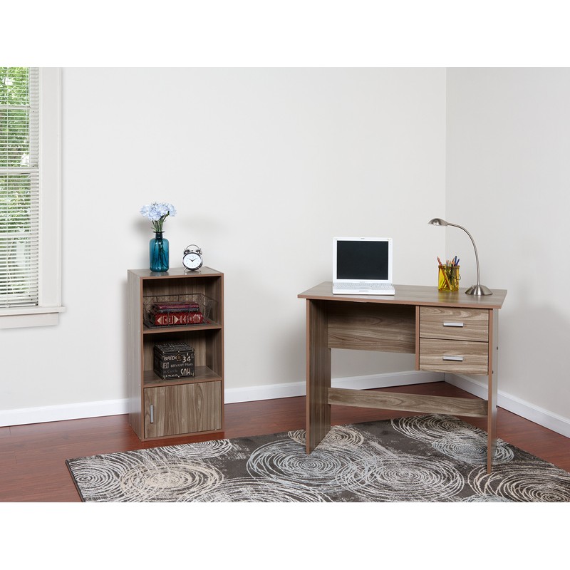 OneSpace Modern Writing Desk with 2 Side Drawers, Walnut