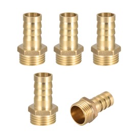 sourcing map Pack of 5 Brass Hose Nozzle, Brass Hose Connector, Connector Adapter, Hose Adapter, 14 mm Barb x 1/2 G Outer Pipe