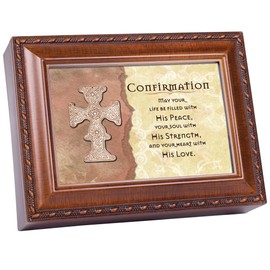 Confirmation Life Filled with Peace Woodgrain Rope Trim Jewelry Music Box Plays Friend in Jesus