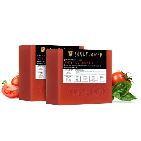 Soulflower - Jabón antibronceado para tomate indio, Paquete con 2