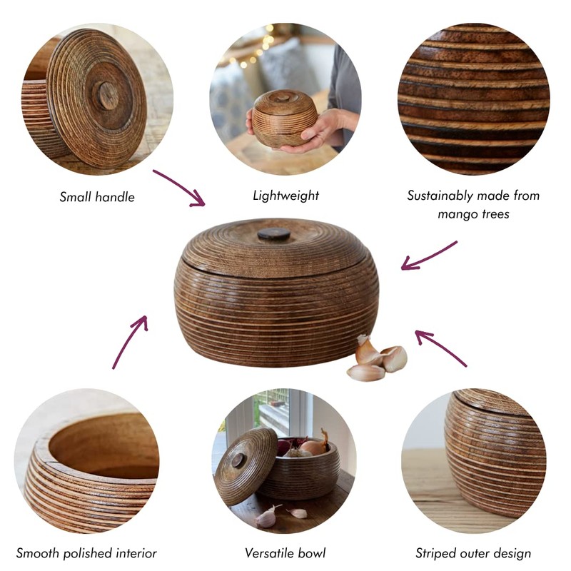 Paper High Hand Carved Mango Wood Bowl with Lid |