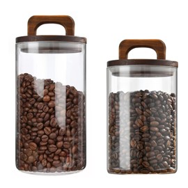 Coffee Canister, Glass Food Storage Containers, Glass Jar With Lid for Coffee Bean Candy Cookie Noodles Nuts Spices etc, Pack of 2 (45oz & 60oz)