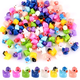 80pcs Colorful Mini Resin Ducks, Little Ducks Miniature Resin Cowboy Ducks Tiny Duck Small Duck Ornaments with Hat for Dollhouse Garden Landscape DIY (8 Colors)