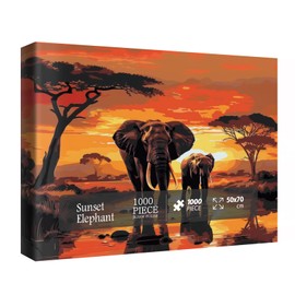 Sunset Elephant Puzzles for Adults 1000 Pieces, Nature Wildlife Scenic Jigsaw Puzzles, African Animal Art Puzzles