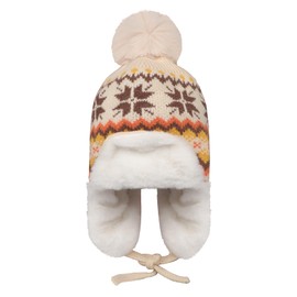 YJZQ Women's Knitted Hat with Faux Fur Bobble Winter Hat Warm Windproof Thickened Ski Hat Double Layer Lined Beanie Hat Faux Fur, beige
