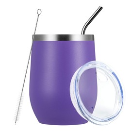 MEWAY Stemless 12oz Wine Tumbler Glasses with Lid -Insulated Double Wall Vacuum Stainless Steel Travel Tumbler with Straw,for Woman Under 10 dollars (Purple,1)