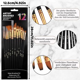 Aquarellpinsel,Pinselset Acrylfarben,12 Stück Pinsel Acrylfarbe Aquarell Pinsel,Schwarz Feiner Borstenpinsel für Anfänger Künstler Erwachsene Kinder
