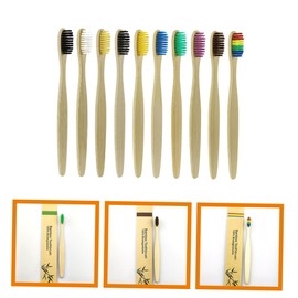 KOMBIUDA 10pcs Portable Bamboo Toothbrushes Set Soft Bristles for Gentle Cleaning for Hotels and Travel Natural Bamboo Material Random Colors