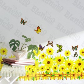 Colorful Butterfly and Blooming Flowers - Wall Decals Stickers Appliques Home D¨¦cor
