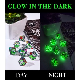 SIQUK 7 Pieces Liquid Core Dice Luminous Dice Glow Dice in the Dark Polyhedral Dice Set D4 D6 D8 D10 D12 D20 D% Game Dice for DND RPG MTG