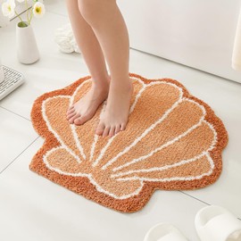 YRXRUS Seashells Bathroom Rug, Beige Brown Bathroom Rugs, Ocean Decor Shell Bath Mat Gifts, Cute Seashell Shaped Bath Rugs for Sea Room Decor, Machine Washable & Non-Slip Bath Mat, 26x30 Inch Carpet