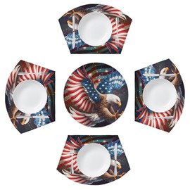 Wedge Placemats Set of 4, American Flag Eagle 4 Wedge Table mats and 1 Round Place mat Heat Resistant Non-Slip Washable Dining Table Mat for Kitchen Party Holiday Decor Cloth Placemat
