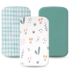 3 Pack Bassinet Fitted Sheets, 100% Jersey Cotton Compatible with Besrey, Foalom, MiClassic, Milliard and Large Bassinet Mattress, Super Soft and Breathable Bassinet Sheets for Baby