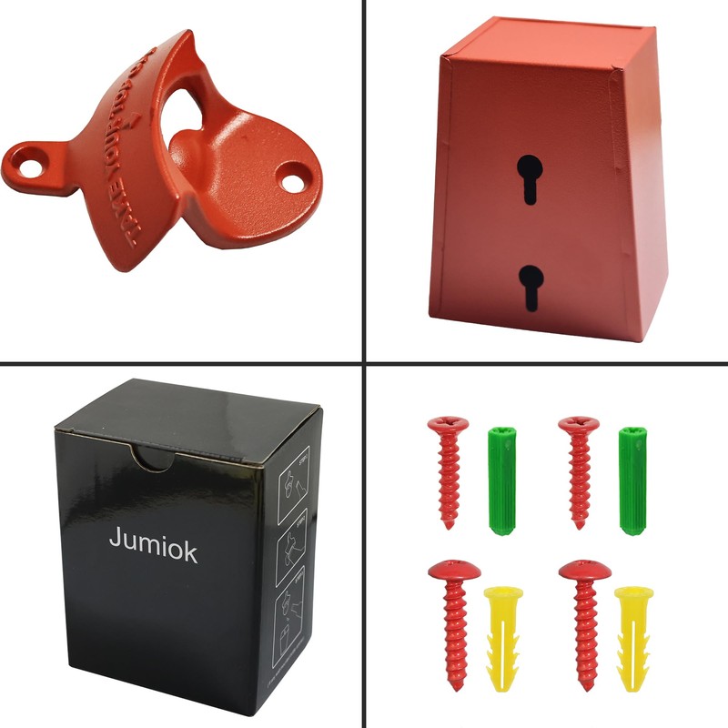 Jumiok Red Bottle Opener Wall Mounted and Cap Catcher Funny