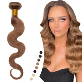 Elailite Real Hair Bundle Hair Extensions Brown Sew-in Bundle Hair Extensions, Brazilian Wavy 100 g 50 cm #6 Light Brown