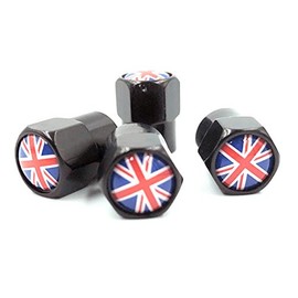 Black Union Jack Flag Wheel Valve Dust Caps.