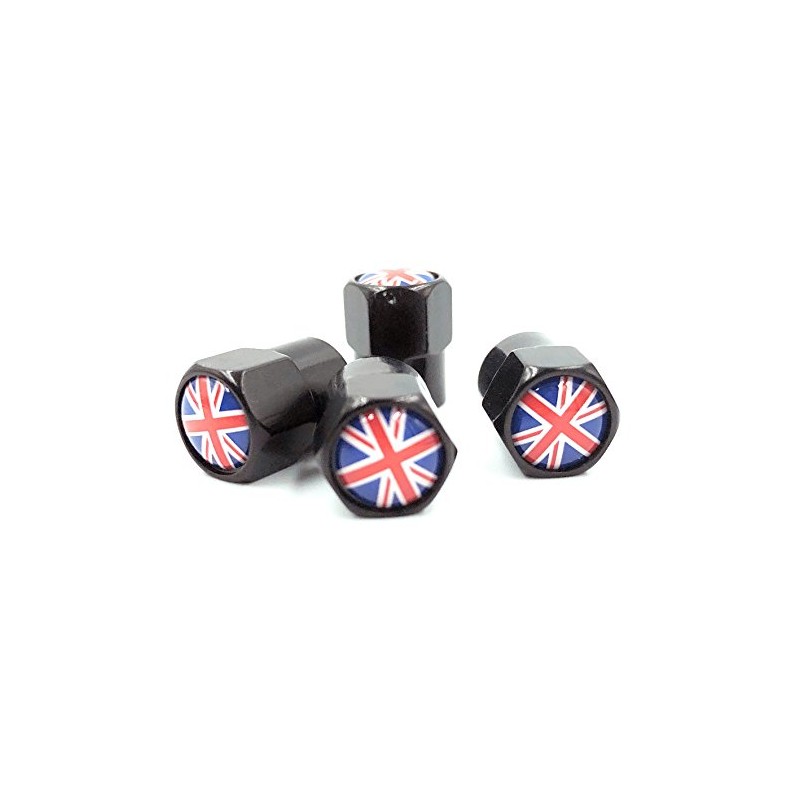 Black Union Jack Flag Wheel Valve Dust Caps.