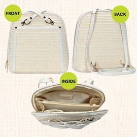 MMS Brands Miztique The Daisy Woven Straw Convertible Backpack Purse for Women (Cream) | Woven Straw Shoulder Strap Bag or Convertible Backpack | 10.5in x 4in x 11.5in |