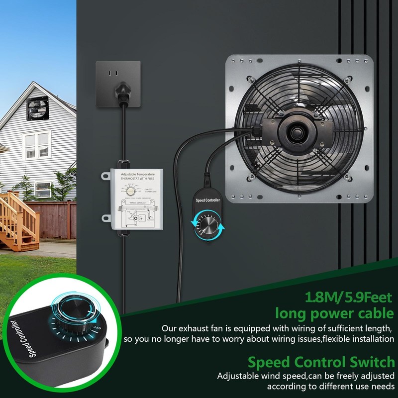 Aibabcue Shutter Exhaust Fan with Thermostat & Speed Control, 1030