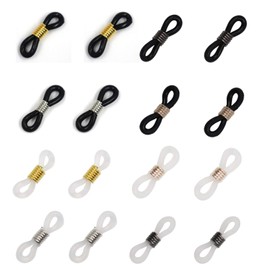 Ruwado 16 Pcs Eyeglass Chain Ends Silicone Adjustable Anti-Slip Rubber Connectors Eyeglass Strap Retainer Chain Holder Loops for Sunglasses Sports Eyeglasses Necklace Chain
