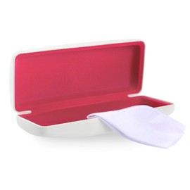 Edison & King Sturdy Glasses Case with Cleaning Cloth, white-pink