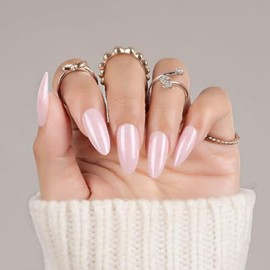 CloudTrip 30 uñas postizas de almendra - Uñas de gel suaves, naturales y de ajuste perfecto, 15 tamaños, kit de uñas postizas reutilizables con caja d