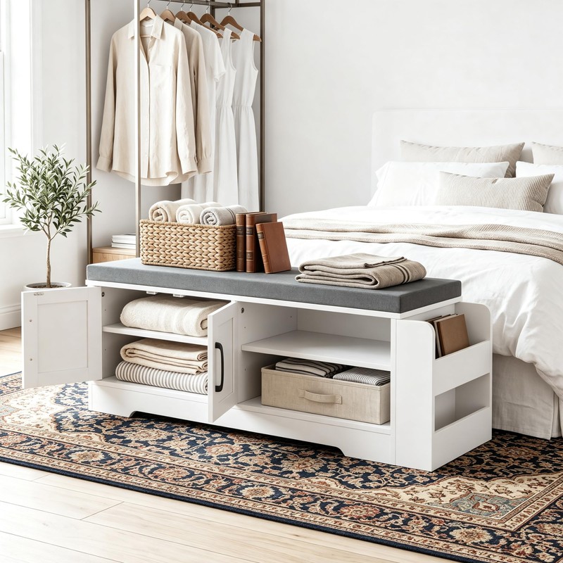 GRUSIGN 39.6" Shoe Storage Bench with Cushion, Entryway Shoe Cabinet,