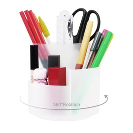 Desk Pen Holder, 3 Slots 360-Degree Rotating Desktop Storage Organizer, Desk Accessories for Art Supplies (Clear)
