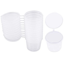 CYH 100 Pack 1oz Round Food Containers with Hinged Lids, Plastic Lid Deli Pot Sauce Pots Reusable Small Jelly Shot Cups Takeaways Containers for Chutney Slime Dressings Sauces Ketchup Salads, Clear