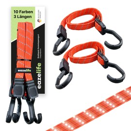 Set of 2 Rubber Tension Straps, Adjustable, Broadband Expander with Metal Hooks, Strong Resilient for Car, Bicycle and Outdoor Activities (10 Colours, 3 Lengths) (Signal, 80 cm)