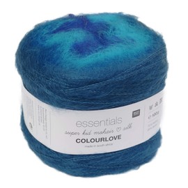 Rico Design Colourlove Super Kid Mohair Silk Gradient Yarn, Bobbel, Colour: Blue/Turquoise