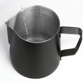 Milk Frothing Pitcher 20oz/600ml, Stainless Steel Espresso Steaming Pitcher Milk Jug, Perfect for Milk, Cream, Water, Juices, Smoothies (Black 600ML)
