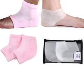 Heel Socks & Gel Heel Protectors Set - Day & Night Care to Moisturize Cracked, Dry, Painful Heels, Plantar Fasciitis, Spurs & tendonitis (1 Pair toeless Gel Heel Socks & 1 Pair no Show Sleeves) (Pink)