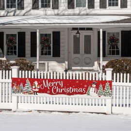 Evergreen Merry Christmas Fence Banner, 10 ft Large Christmas Banners Yard Sign, Holiday Fence Wrap Hanging Backdrop Banner, Indoor Outdoor Event party Decoration