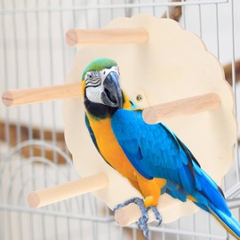 VANZACK Parrot Stand Toy Rotating Wooden Carousel for Birds, Sturdy Perch and Toy for Budgies, Cockatiels and African Greys for Bird Cages