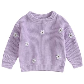Mubineo Baby Girl Winter Clothes Cute Flower Sweater Crewneck Pullover Long Sleeve Knit Newborn Infant Sweaters (US, Age, 9 Months, 12 Months, Purple)