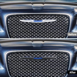 Hoolcar Front Bumper Center Grille Emblem Cover Grill Badge Molding Trim Compatible with 2015-2022 Chrysler 300 300C, Black