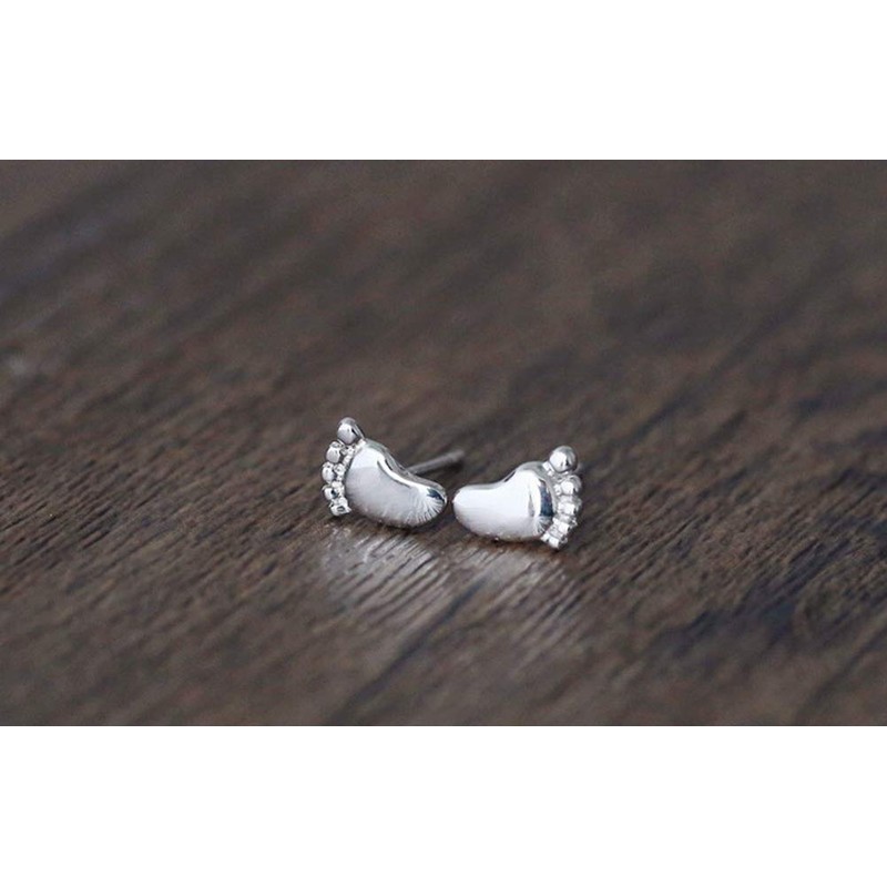 Minimalist Tiny Feet Stud Earring for Women Silver Small Cute